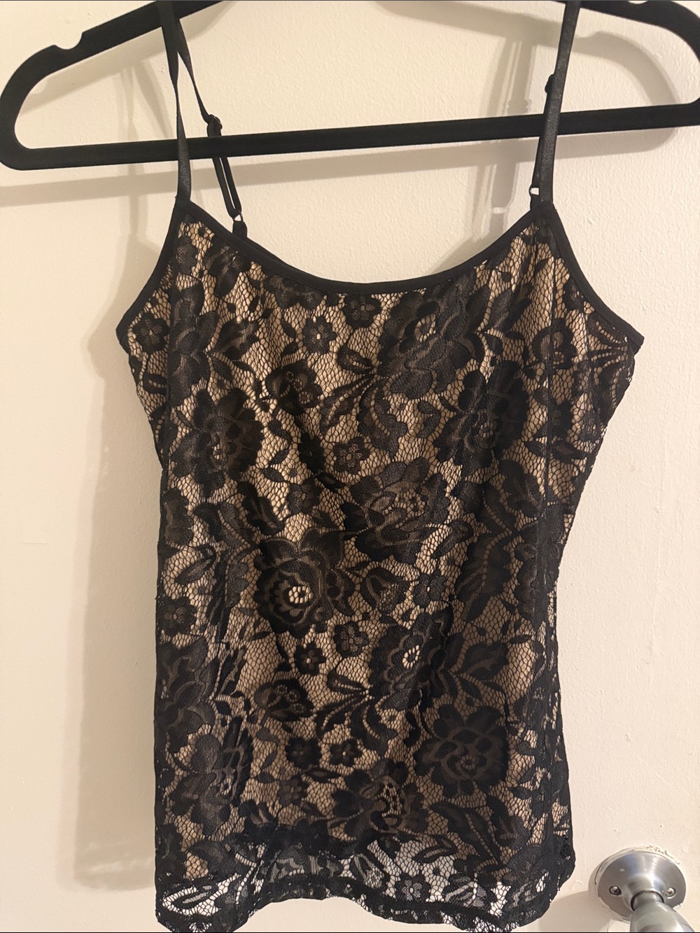 VENUS Black Floral Lace Camisole with Nude Lining - Adjustable Straps